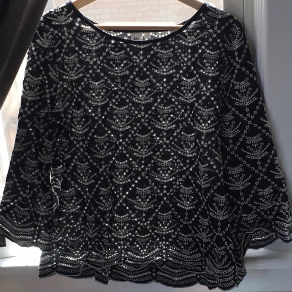 Gap Black Stitched Eyelet Blouse - Women’s Size L